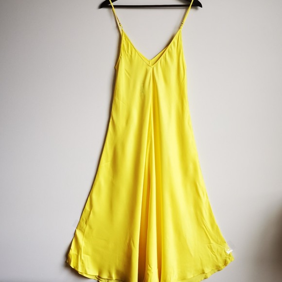 NEW L'agence Buttercup Yellow V-Neck Lorraine Trapeze Midi Slip Dress XS Summer - Picture 6 of 12